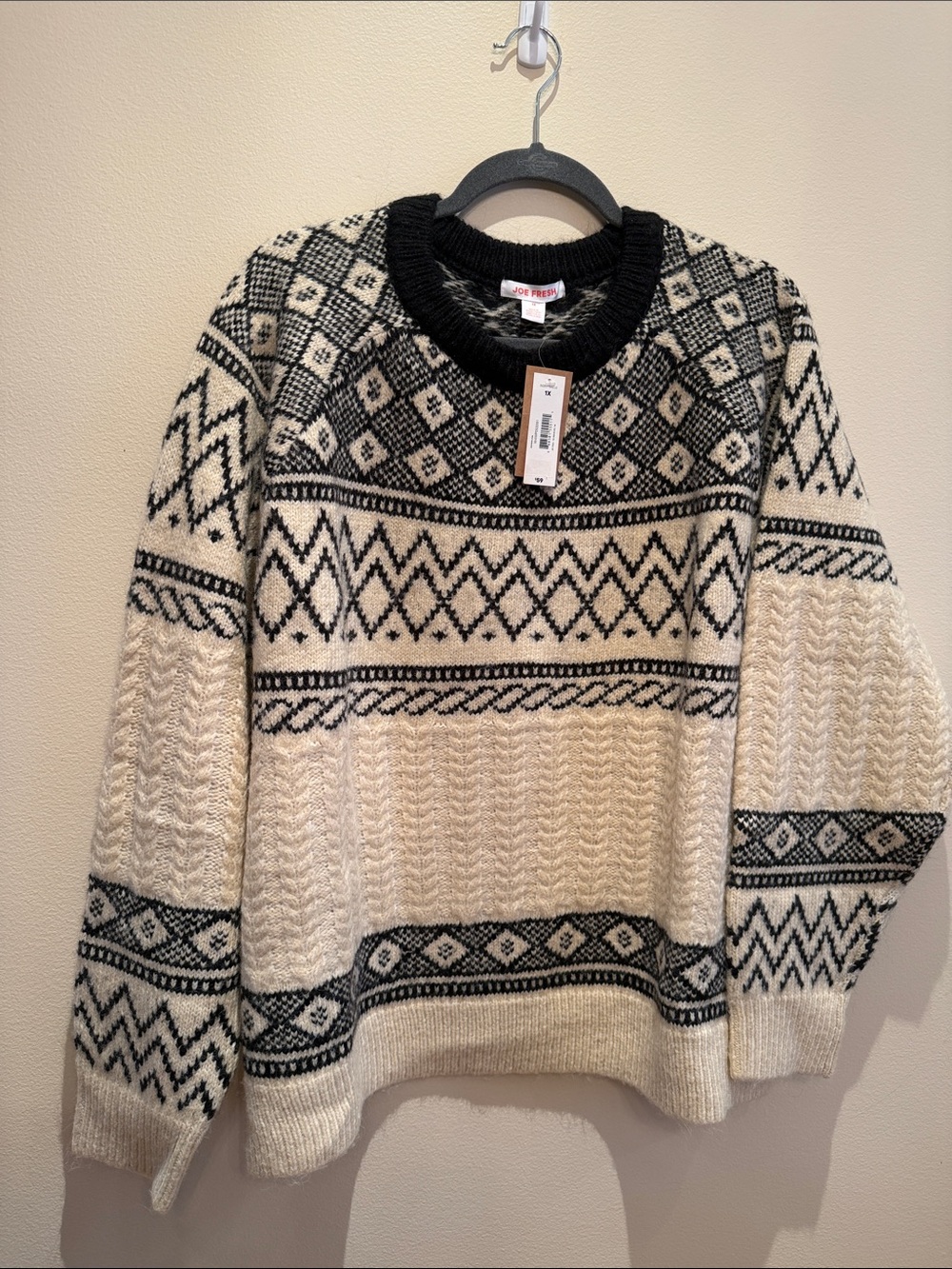 NWT - Joe Fresh - Black & Cream Crewneck Sweater